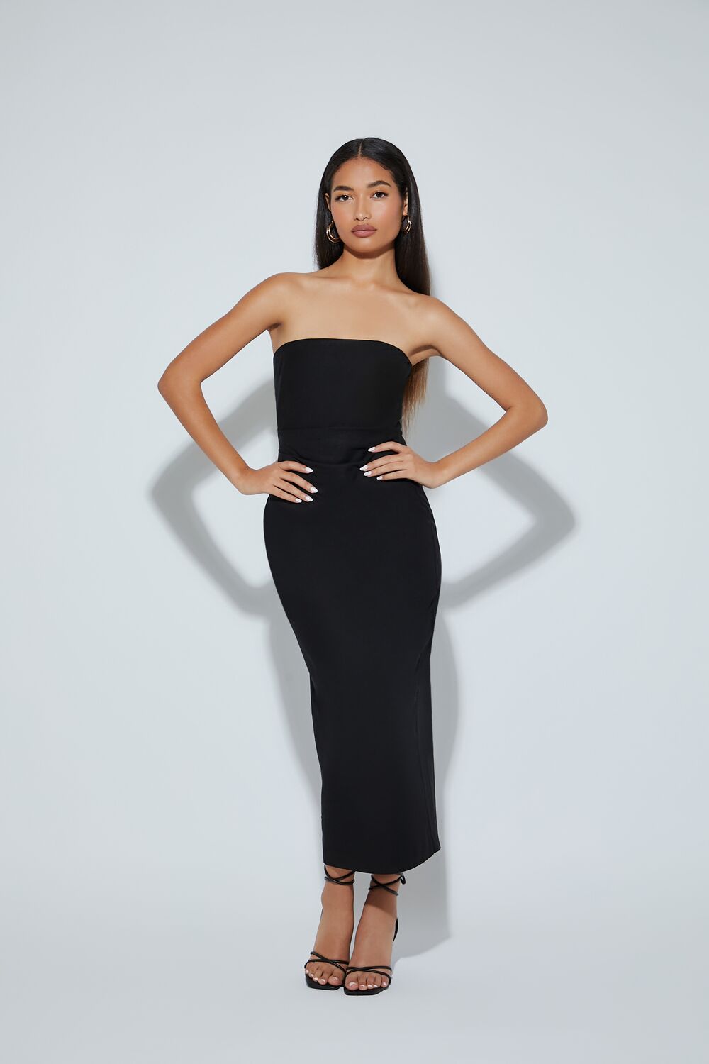 Strapless Slit Midi Dress-Feelings Star