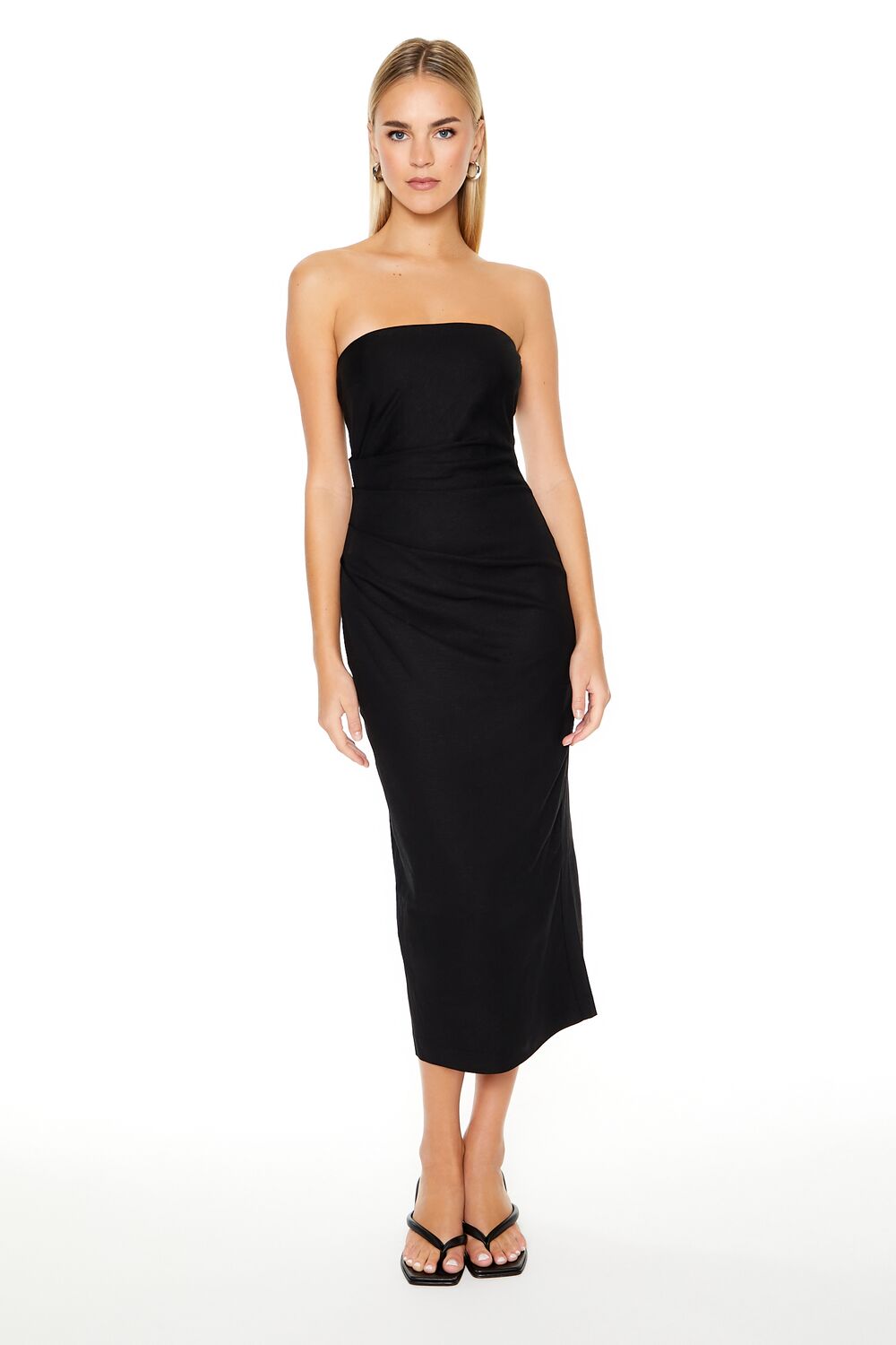 Strapless Slit Midi Dress-Feelings Star