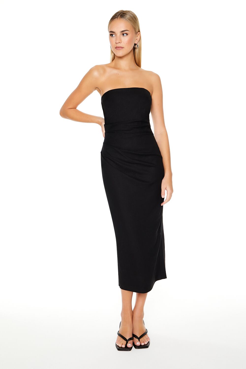 Strapless Slit Midi Dress-Feelings Star