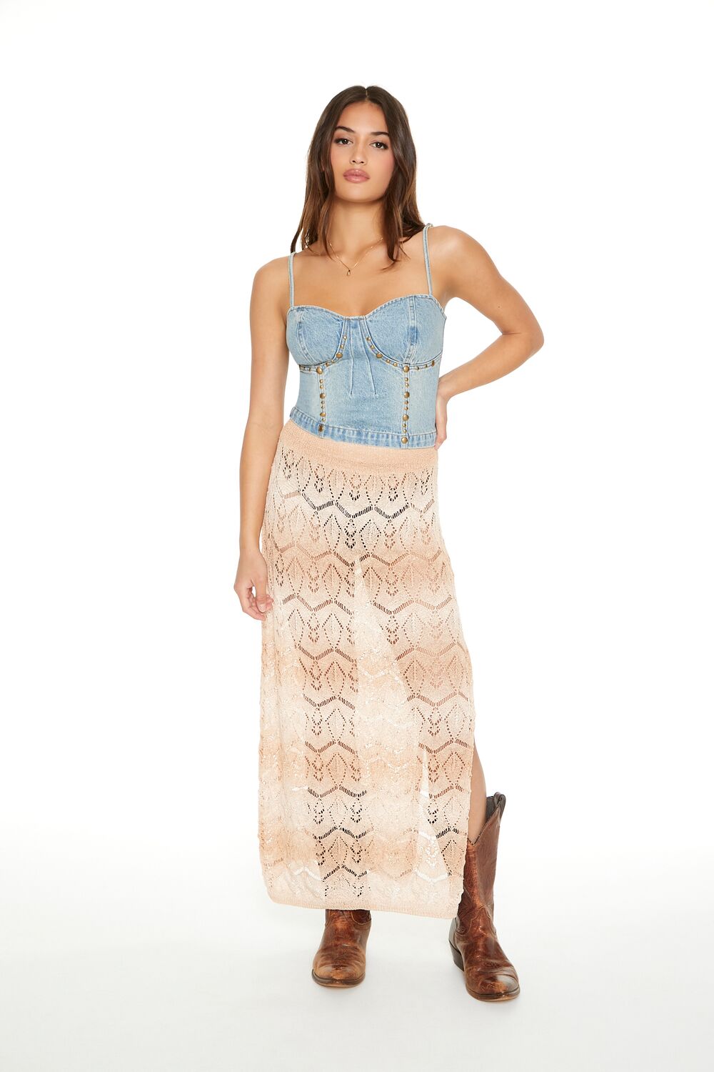 Striped Crochet Maxi Skirt-Feelings Star