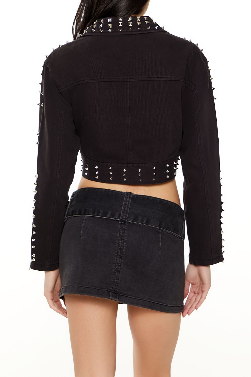 Studded Denim Moto Jacket-Feelings Star