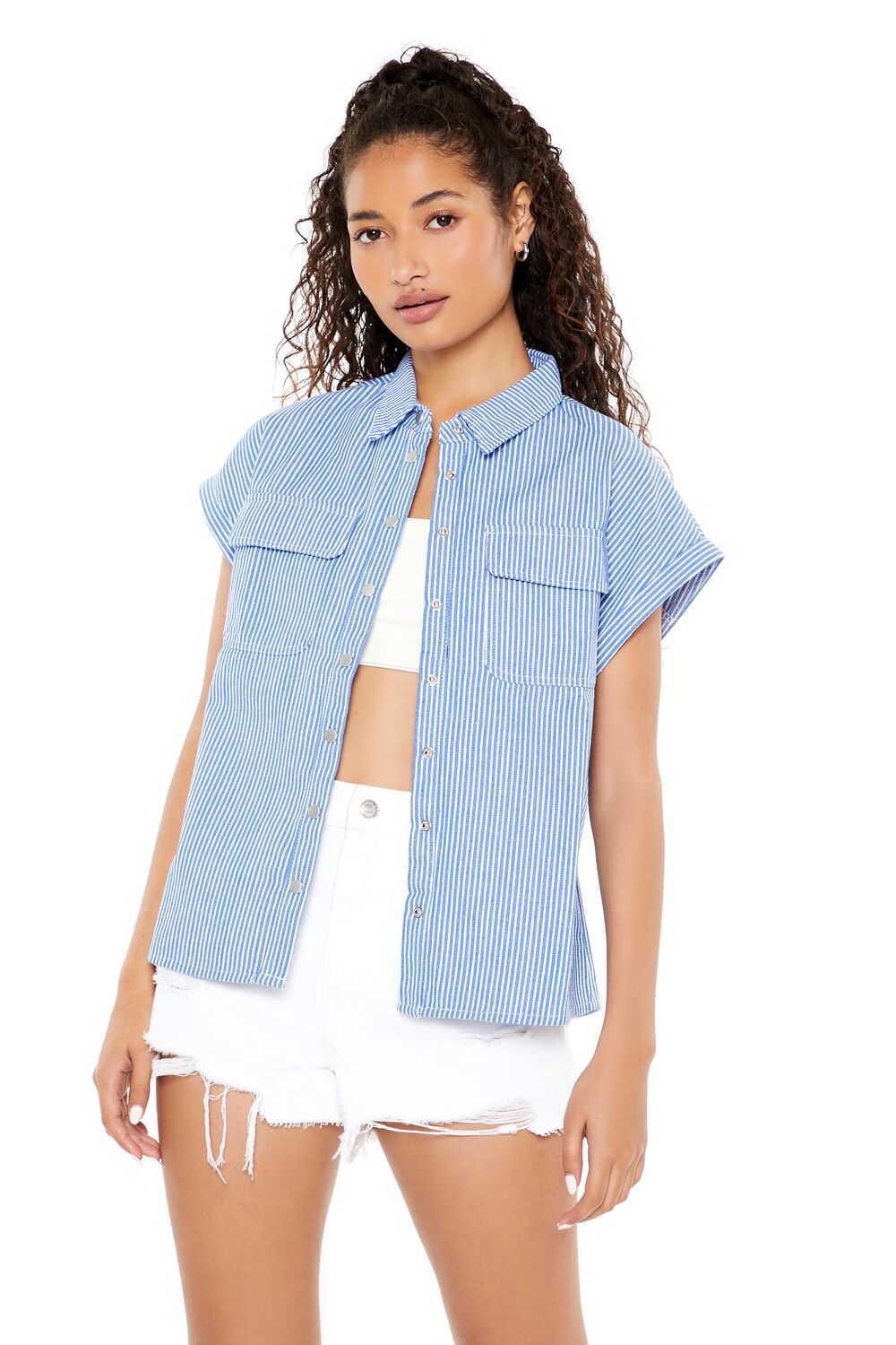 Striped Cap-Sleeve Shirt-Feelings Star