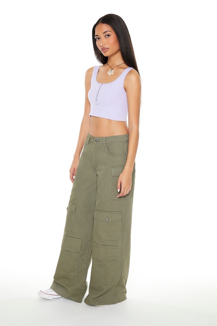 Twill Wide-Leg Cargo Pants-Feelings Star