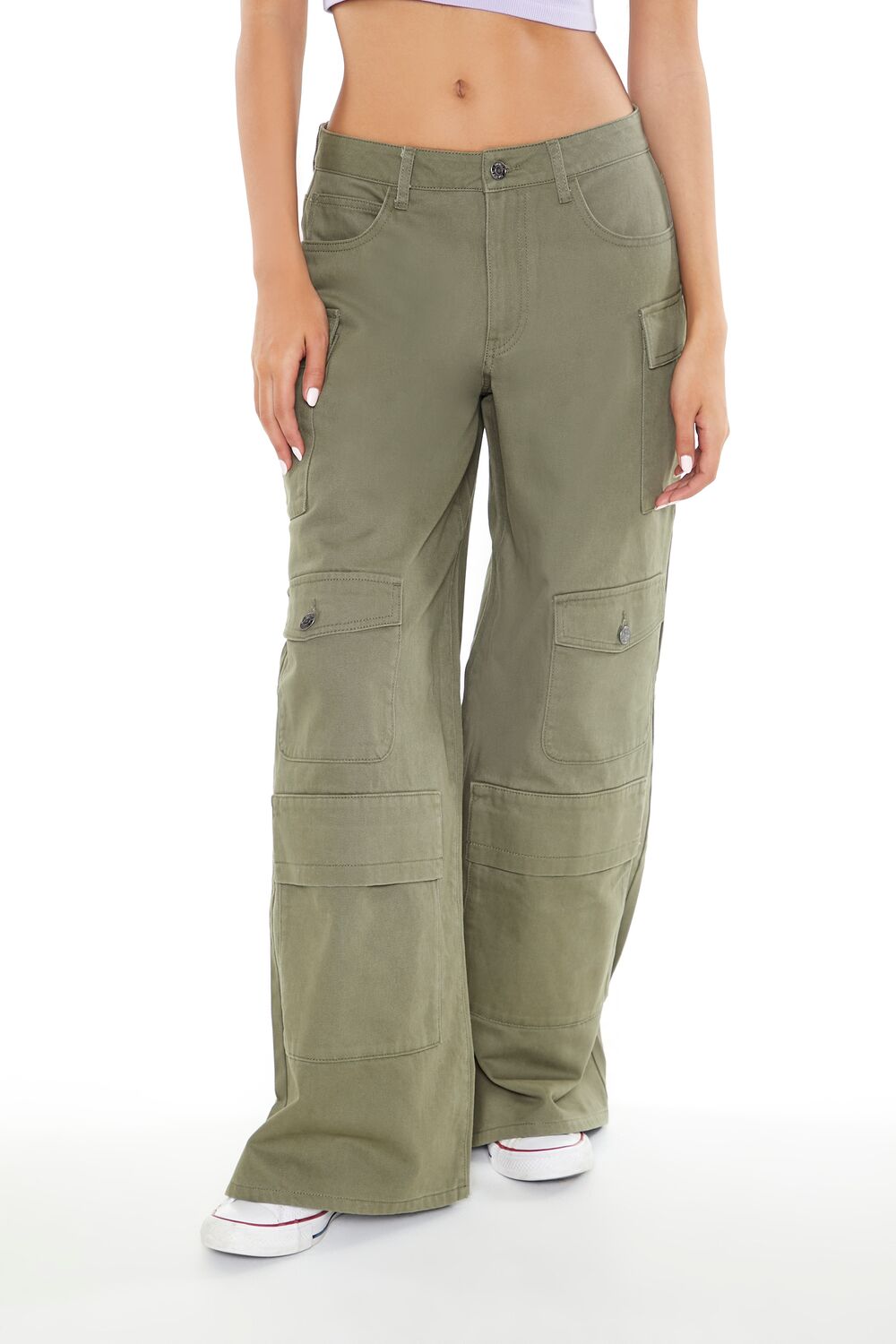 Twill Wide-Leg Cargo Pants-Feelings Star