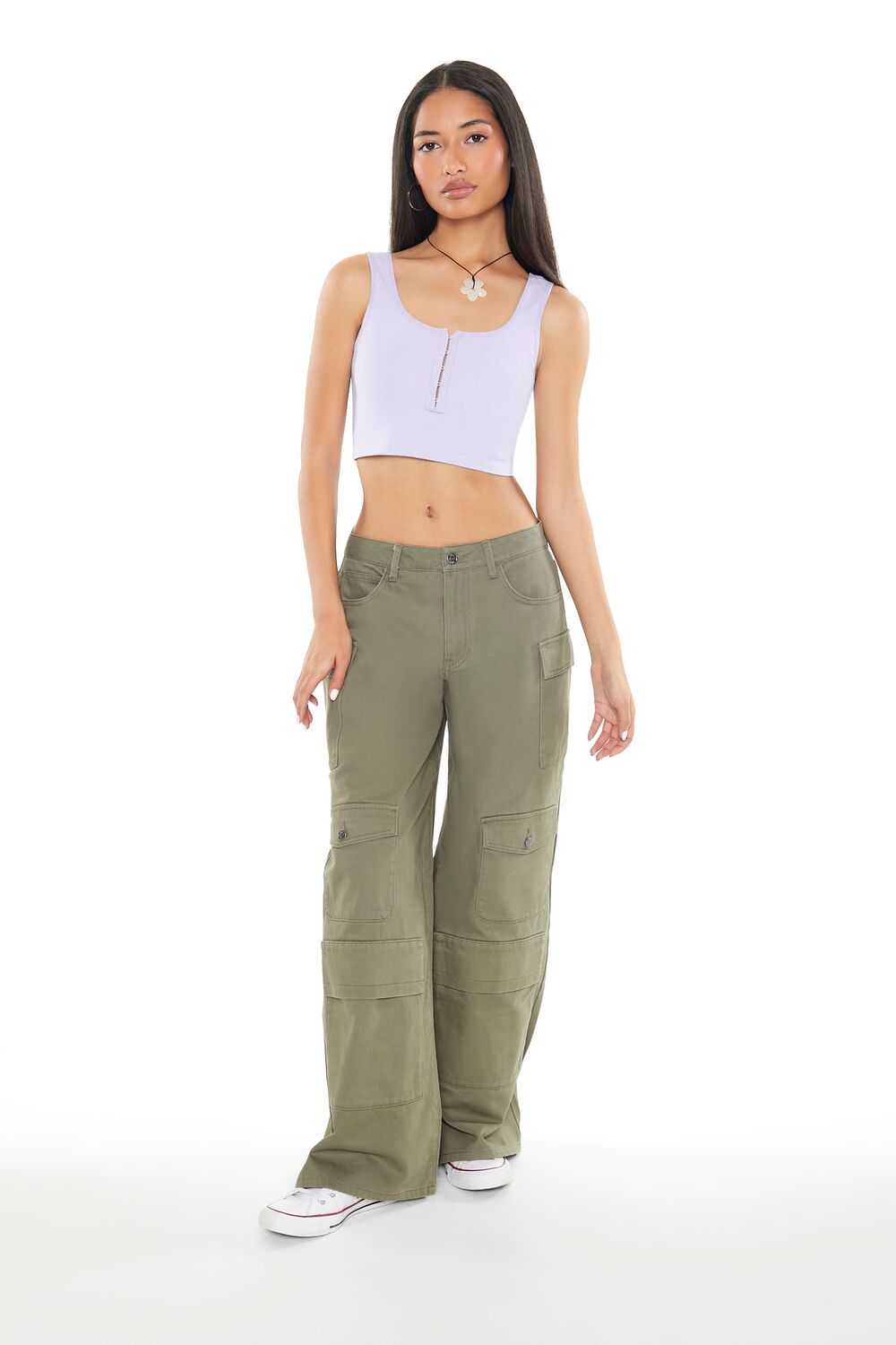 Twill Wide-Leg Cargo Pants-Feelings Star