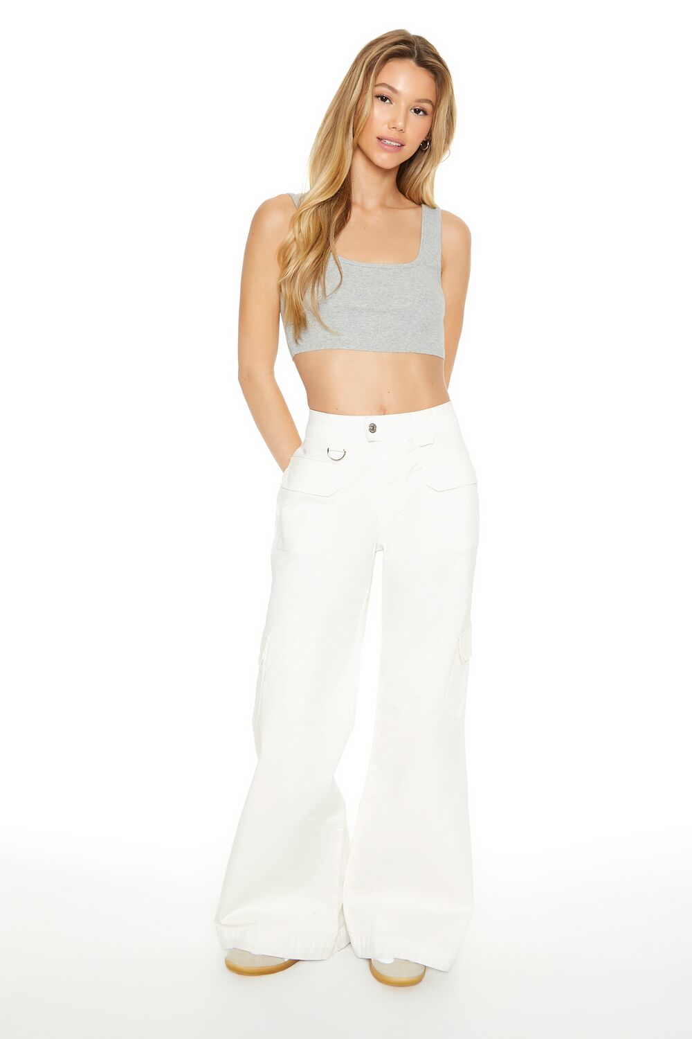 Twill Wide-Leg Cargo Pants-Feelings Star