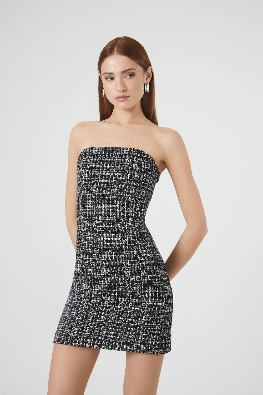Tweed Tube Mini Dress-Feelings Star