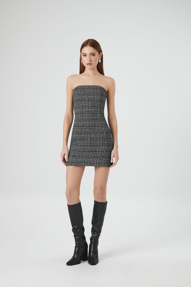 Tweed Tube Mini Dress-Feelings Star