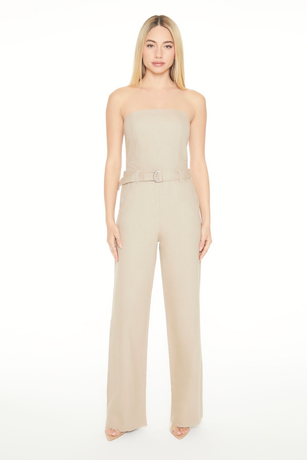 Strapless Belted Denim Jumpsuit-Feelings Star