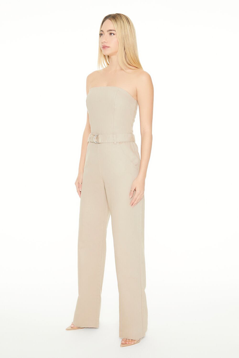 Strapless Belted Denim Jumpsuit-Feelings Star