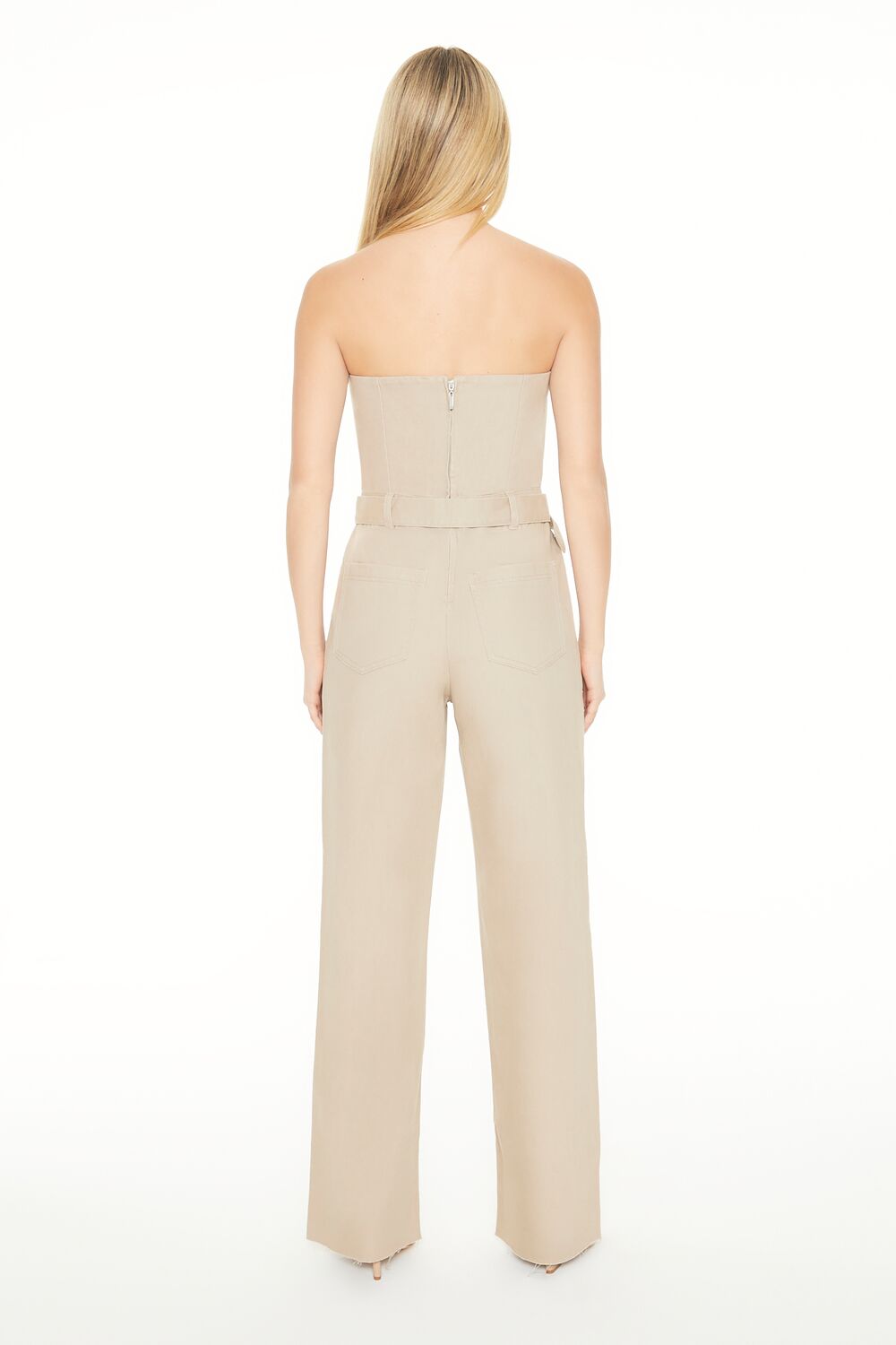 Strapless Belted Denim Jumpsuit-Feelings Star