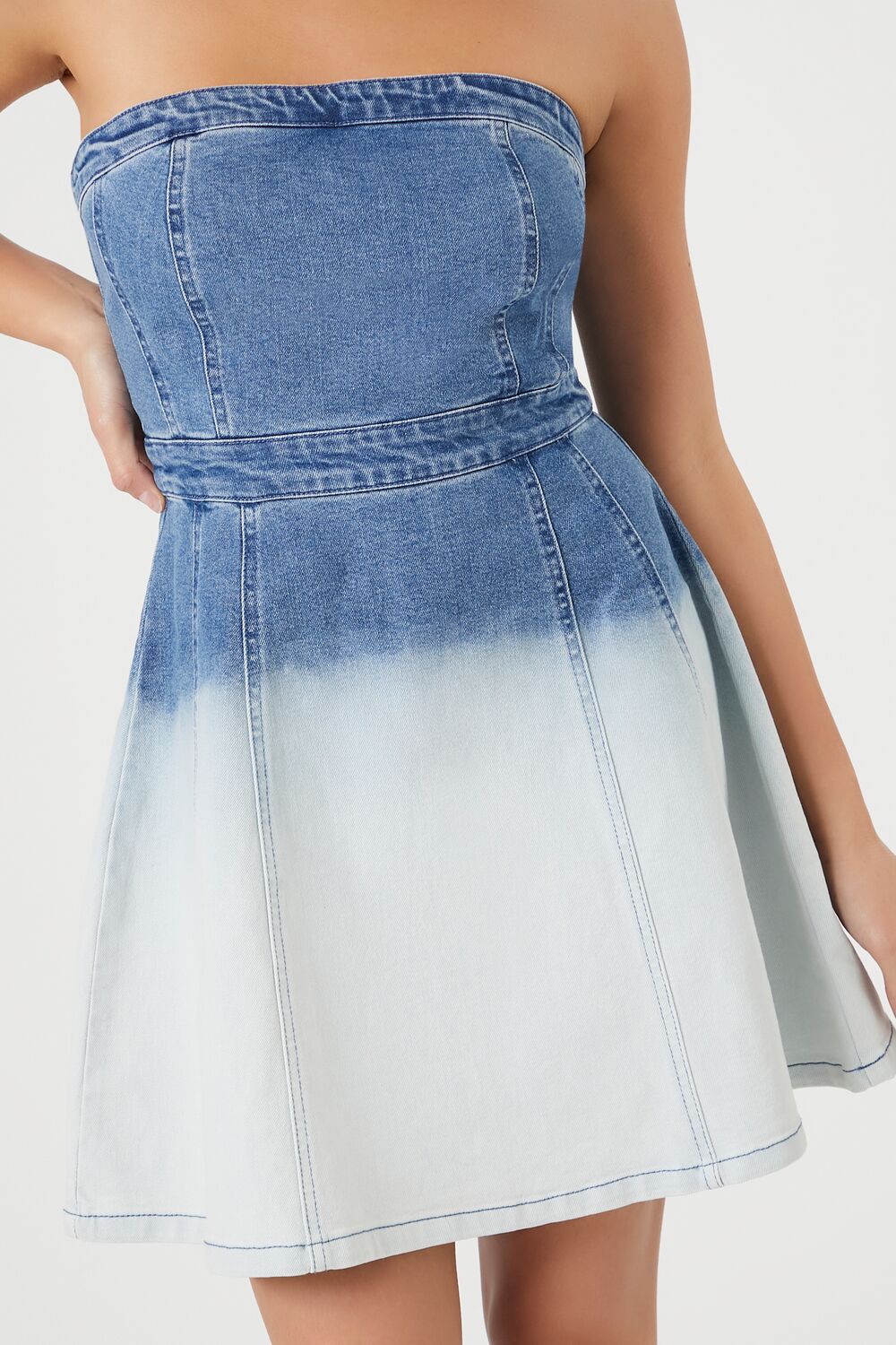 Strapless Dip-Dye Denim Mini Dress-Feelings Star