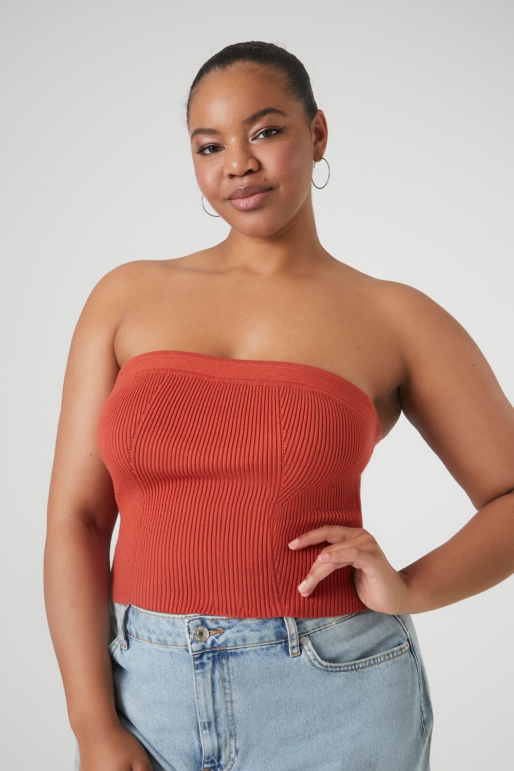 Plus Size Sweater-Knit Tube Top-Feelings Star