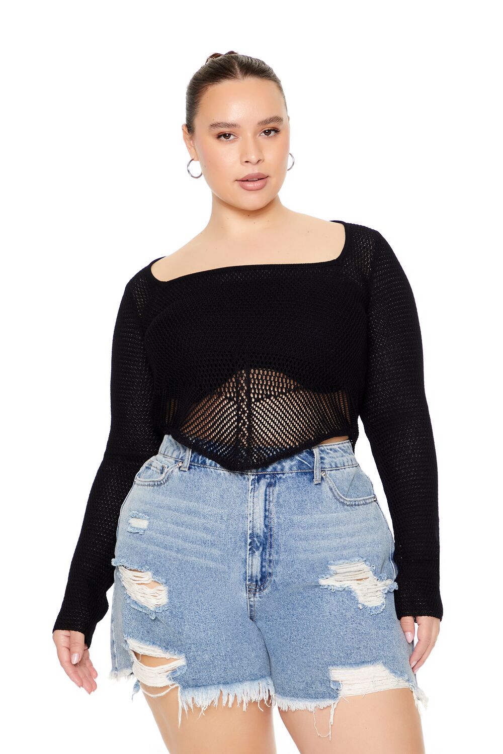 Plus Size Sweater-Knit Crop Top-Feelings Star