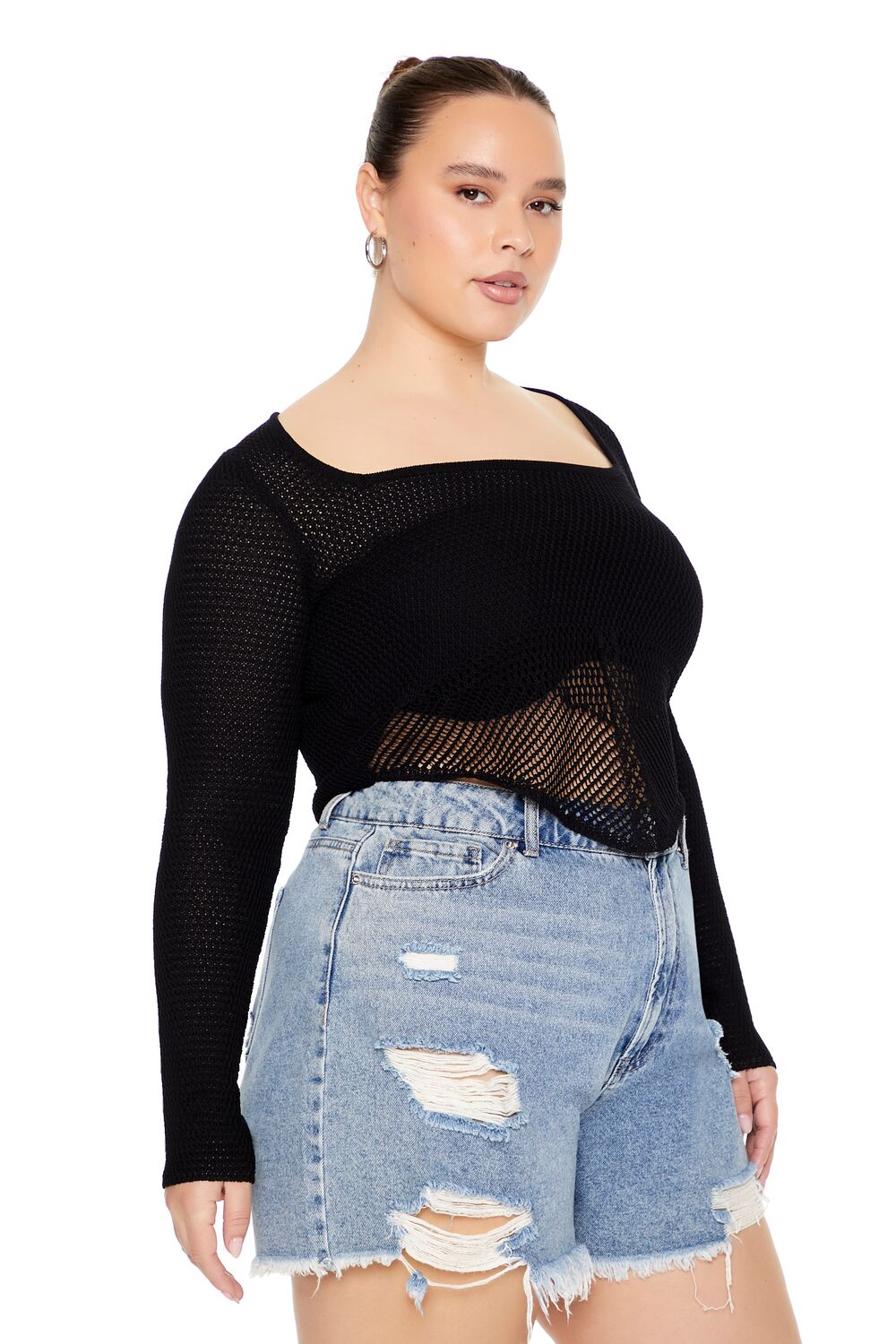 Plus Size Sweater-Knit Crop Top-Feelings Star