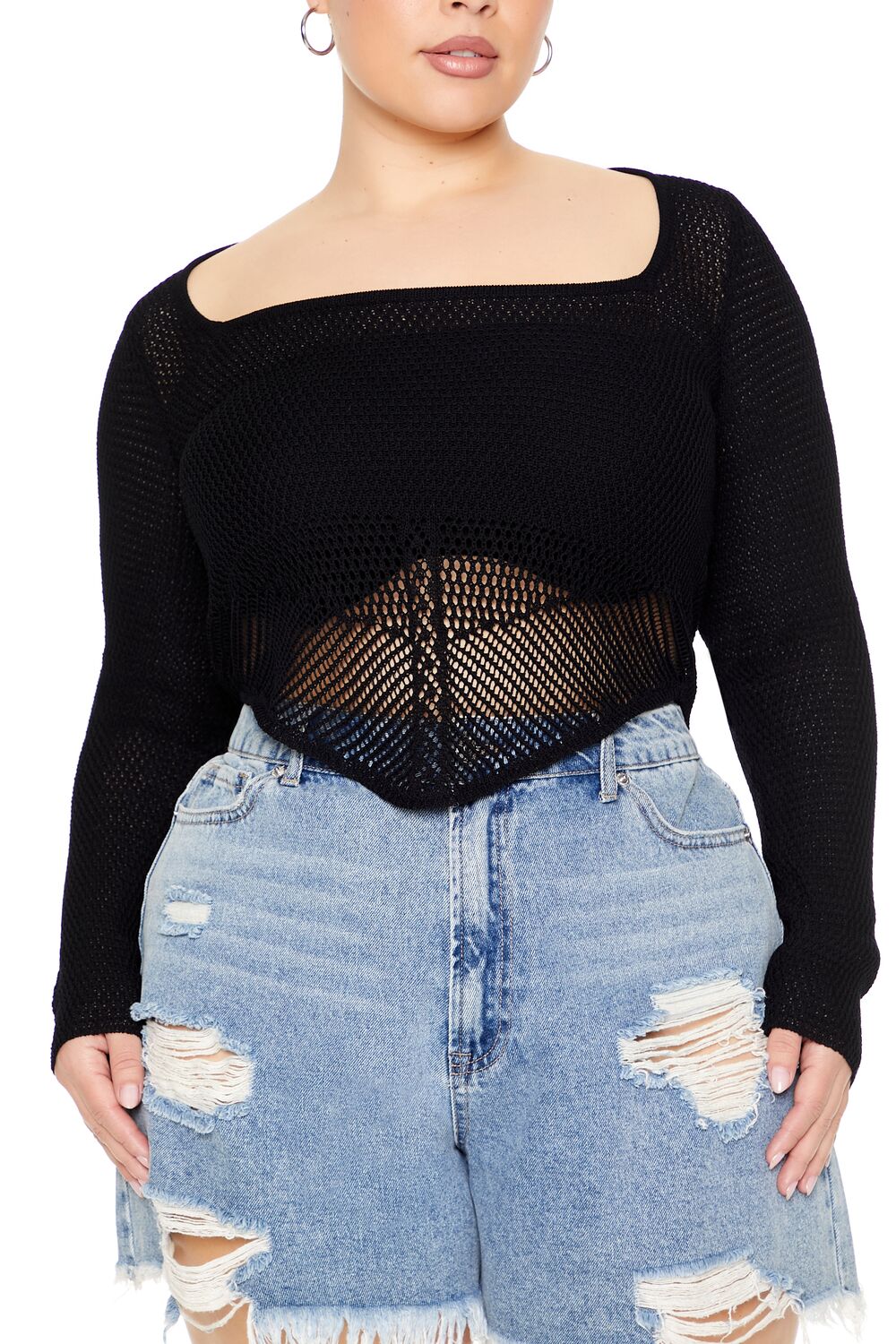 Plus Size Sweater-Knit Crop Top-Feelings Star