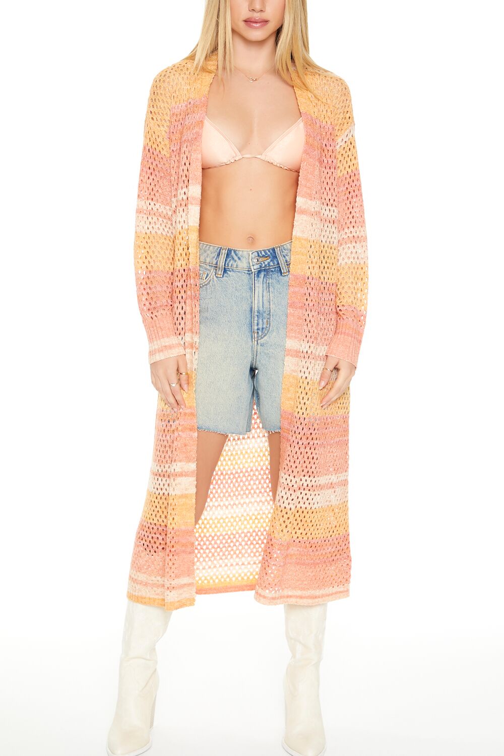 Striped Longline Cardigan Sweater-Feelings Star