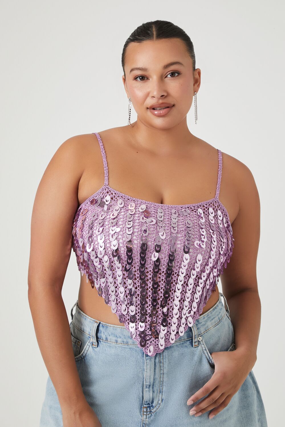 Plus Size Sequin Sweater-Knit Cami-Feelings Star