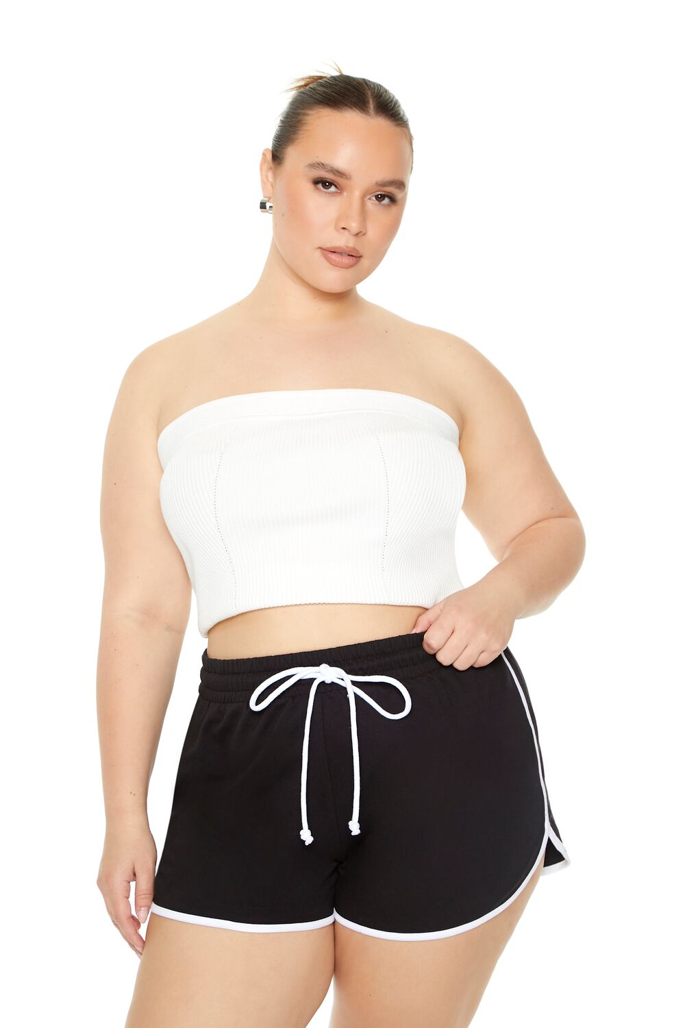 Plus Size French Terry Ringer Shorts-Feelings Star