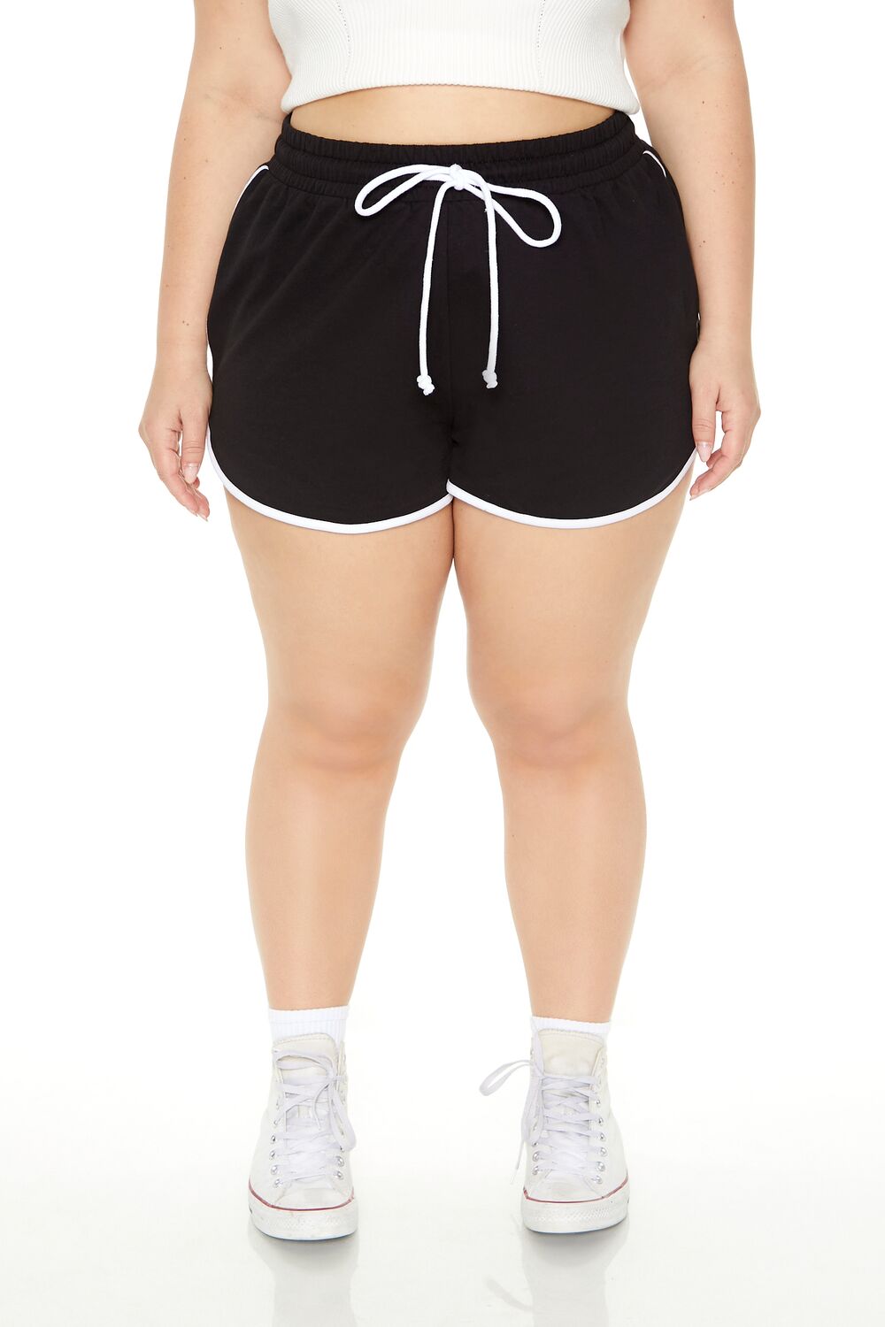 Plus Size French Terry Ringer Shorts-Feelings Star