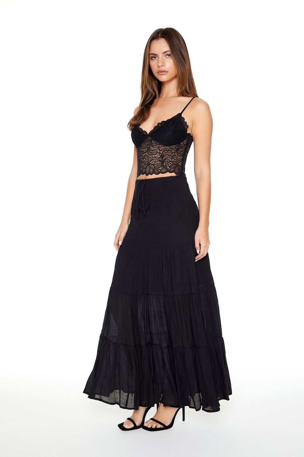 Tiered Drawstring Maxi Skirt-Feelings Star