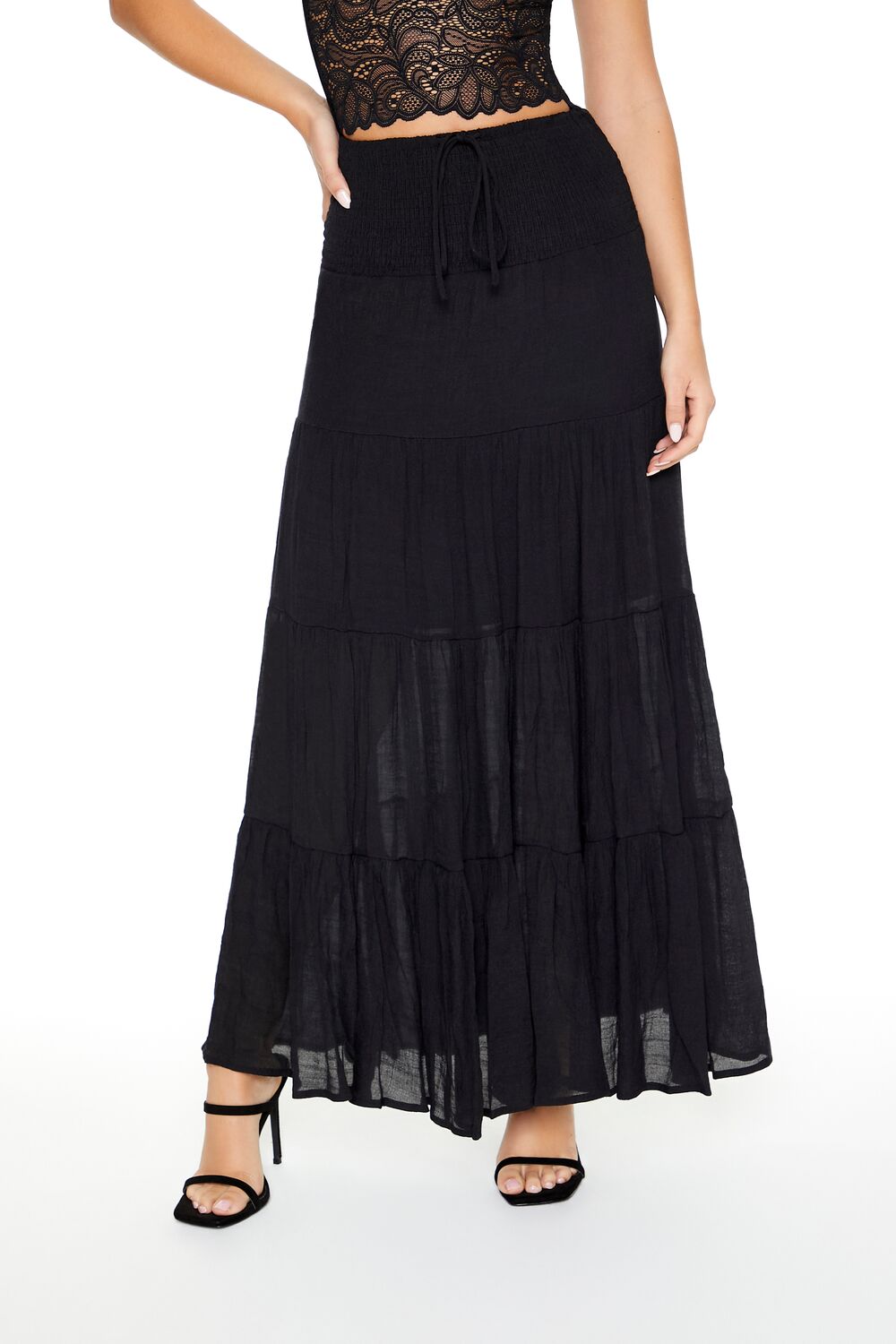 Tiered Drawstring Maxi Skirt-Feelings Star