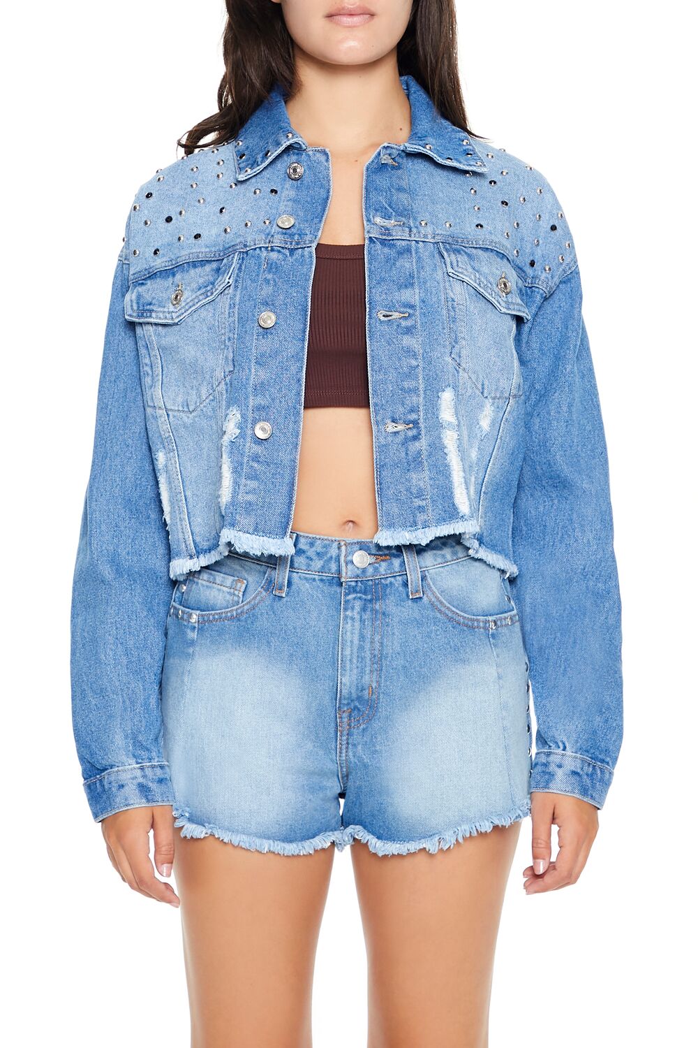 Studded Denim Trucker Jacket-Feelings Star