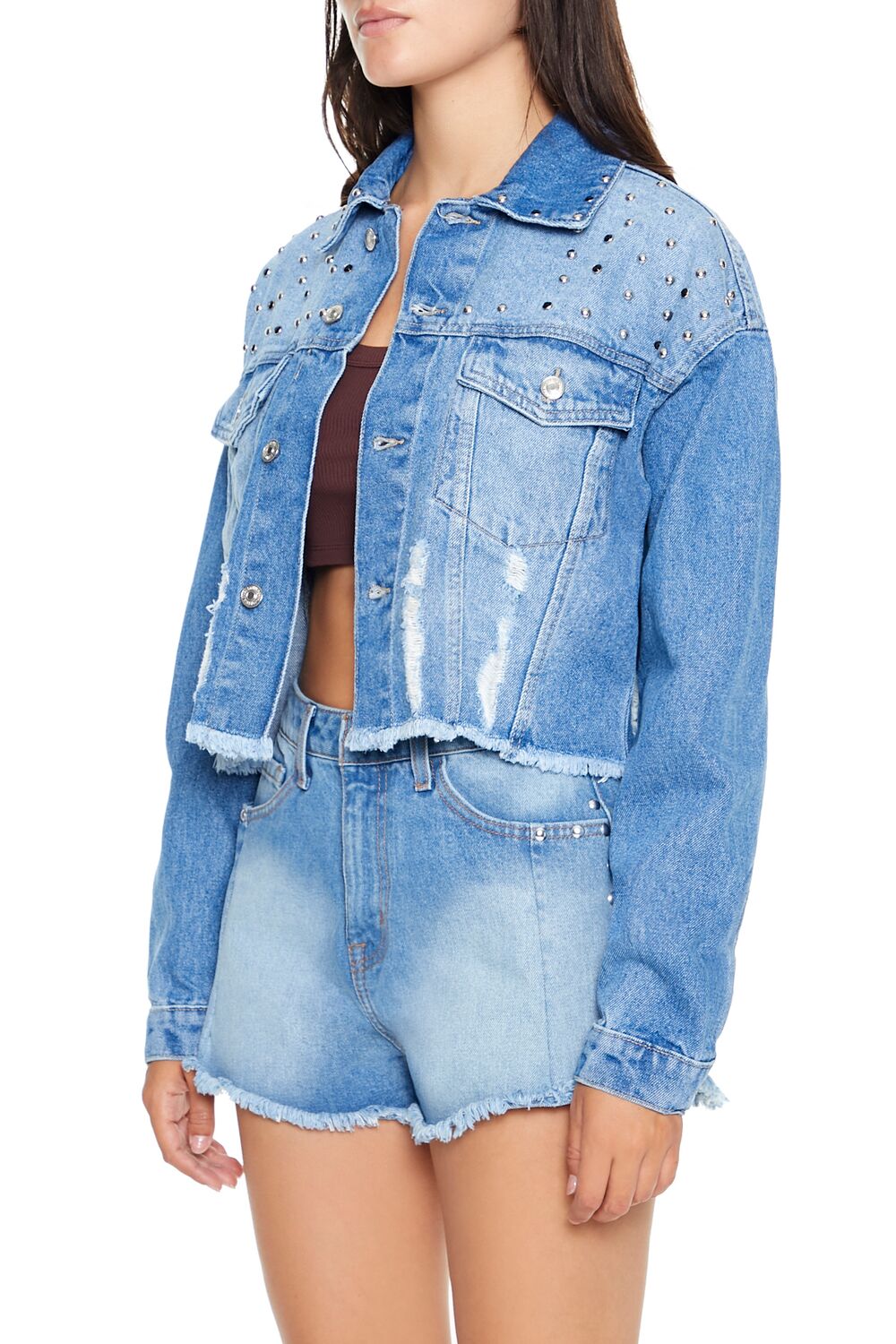 Studded Denim Trucker Jacket-Feelings Star