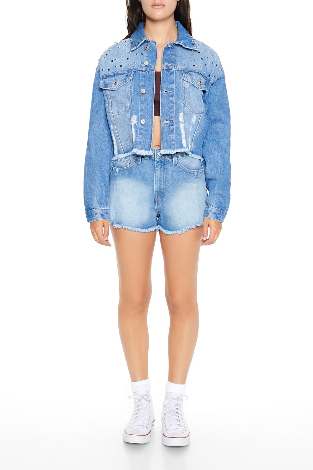 Studded Denim Trucker Jacket-Feelings Star