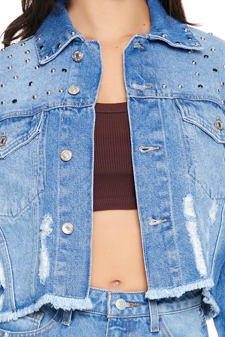 Studded Denim Trucker Jacket-Feelings Star