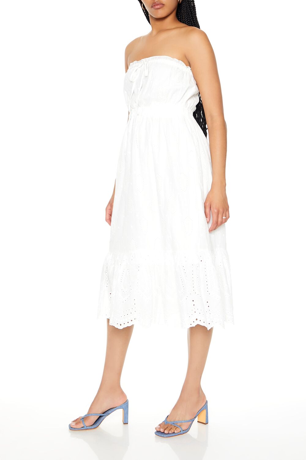 Strapless Eyelet Bow Midi Dress-Feelings Star