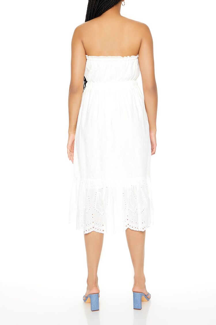 Strapless Eyelet Bow Midi Dress-Feelings Star