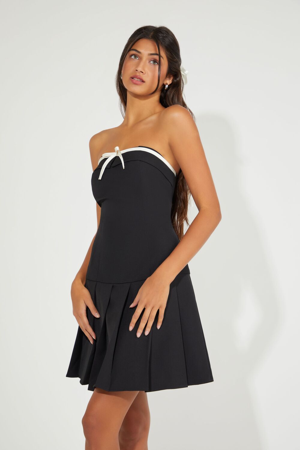 Strapless Bow Mini Dress-Feelings Star