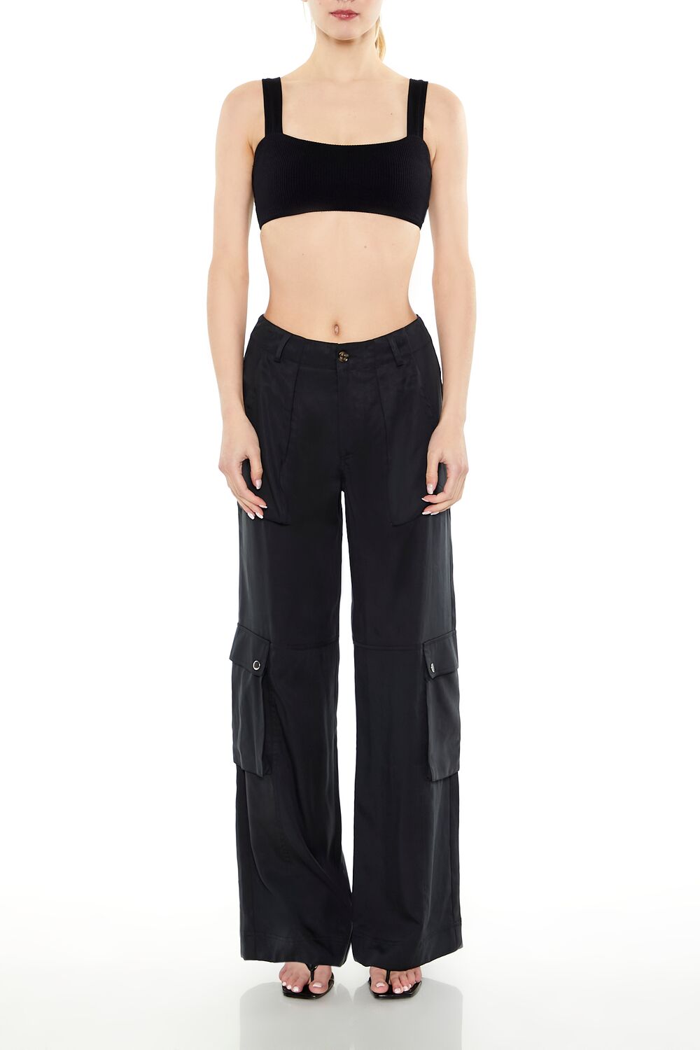 Twill Wide-Leg Cargo Pants-Feelings Star