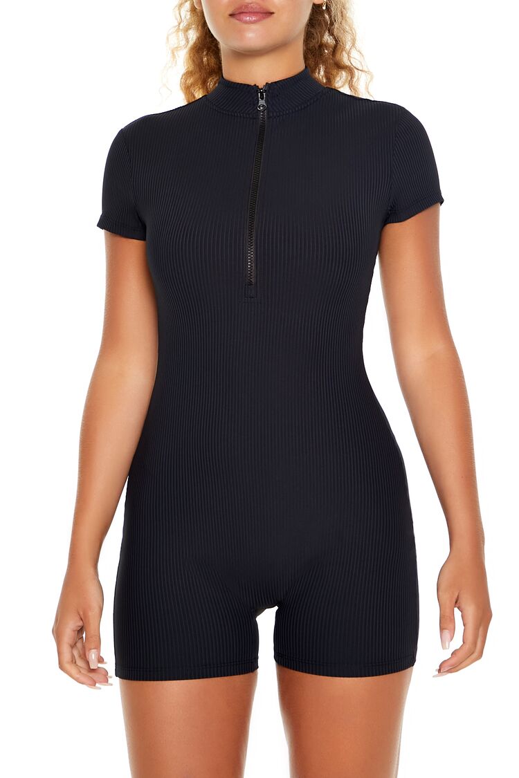 Active Half-Zip Mock Neck Romper-Feelings Star