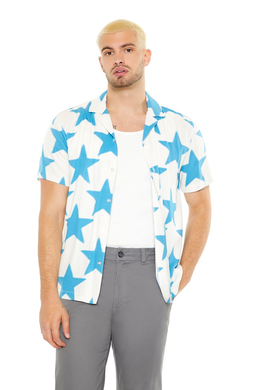 Star Print Button-Up Shirt-Feelings Star