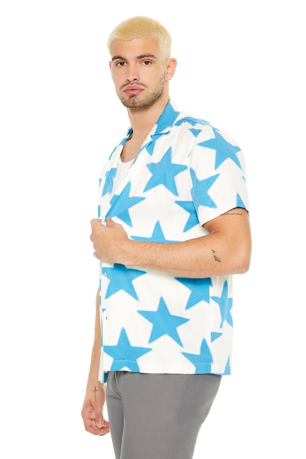 Star Print Button-Up Shirt-Feelings Star
