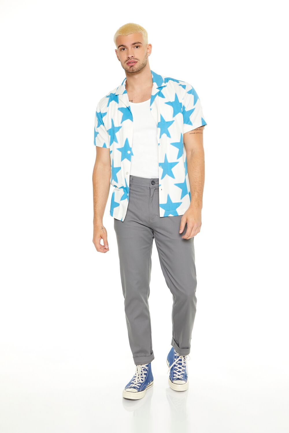 Star Print Button-Up Shirt-Feelings Star