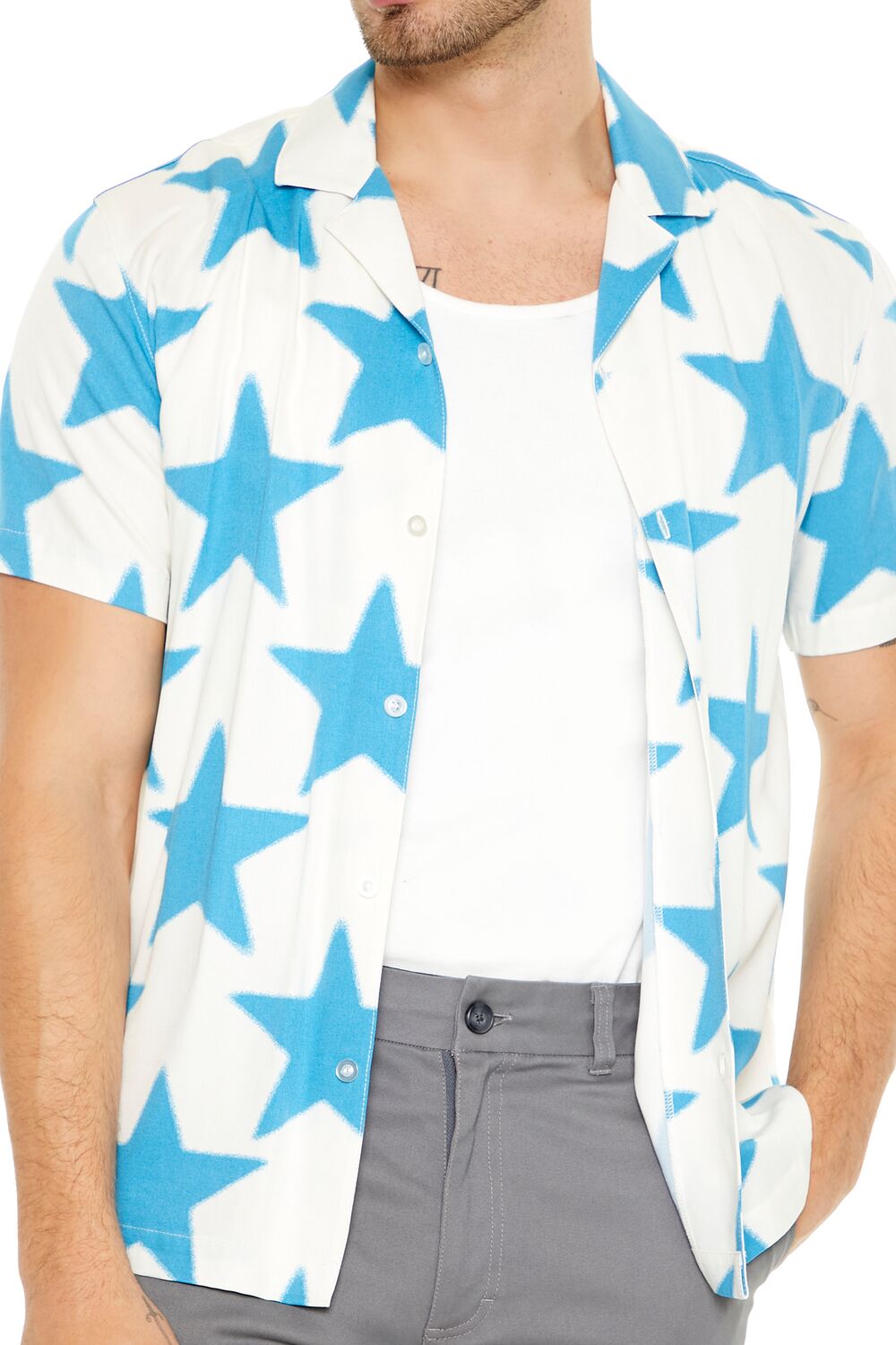 Star Print Button-Up Shirt-Feelings Star