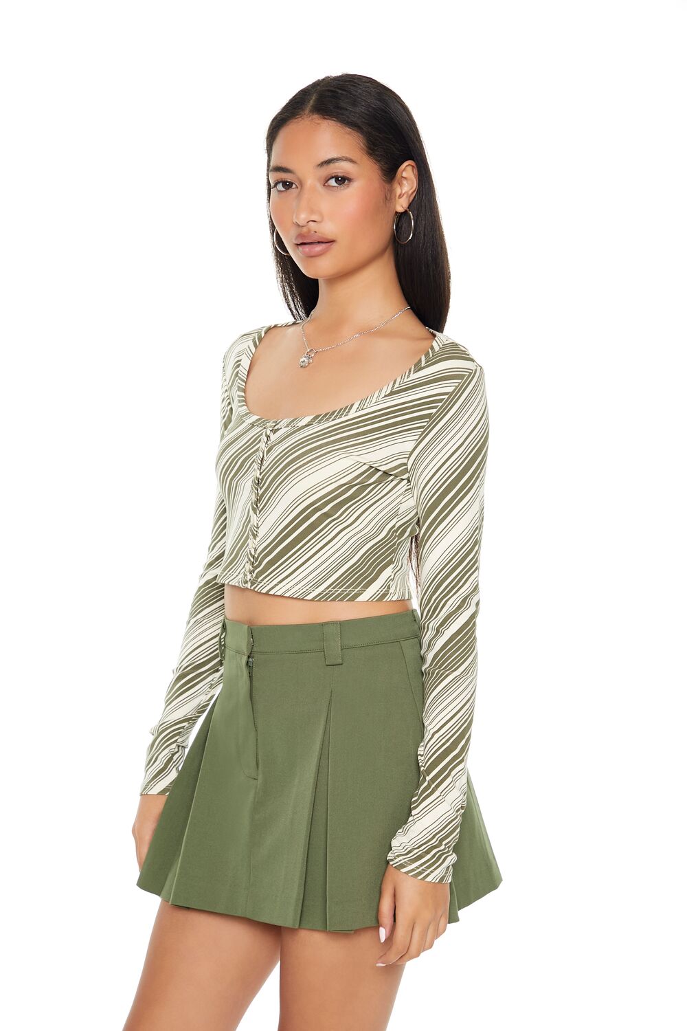 Striped Button-Front Crop Top-Feelings Star