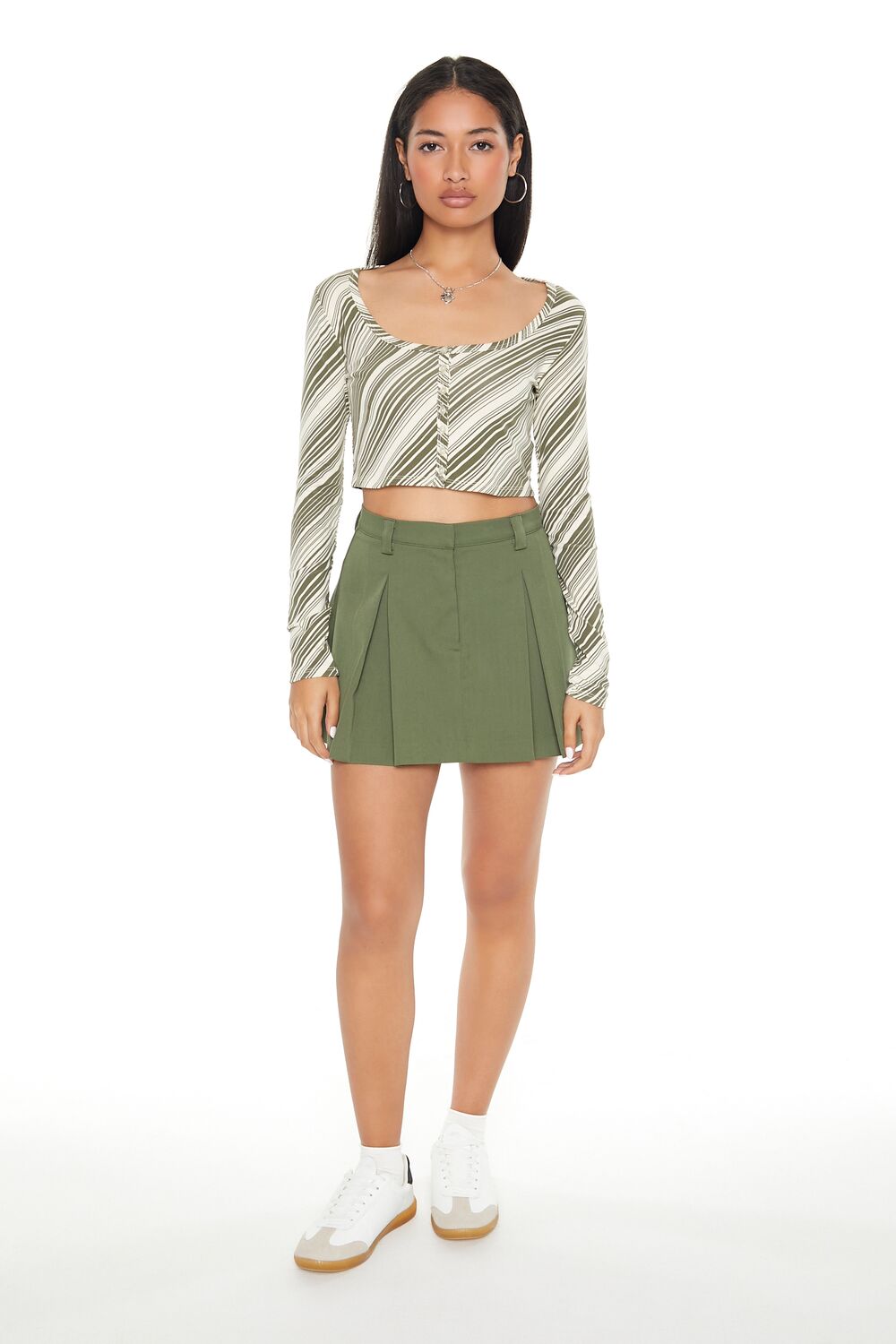 Striped Button-Front Crop Top-Feelings Star