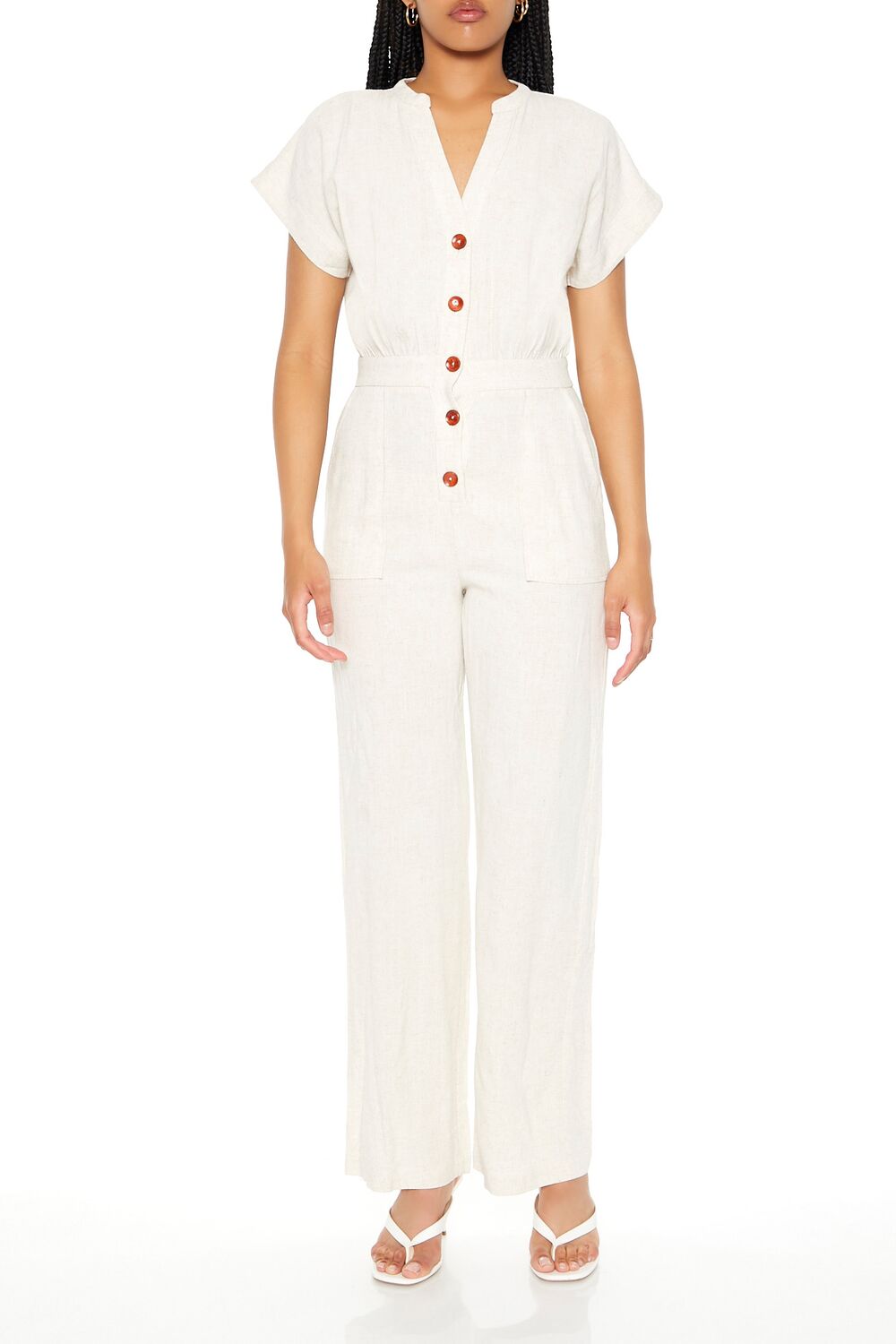 Buttoned Straight-Leg Jumpsuit-Feelings Star