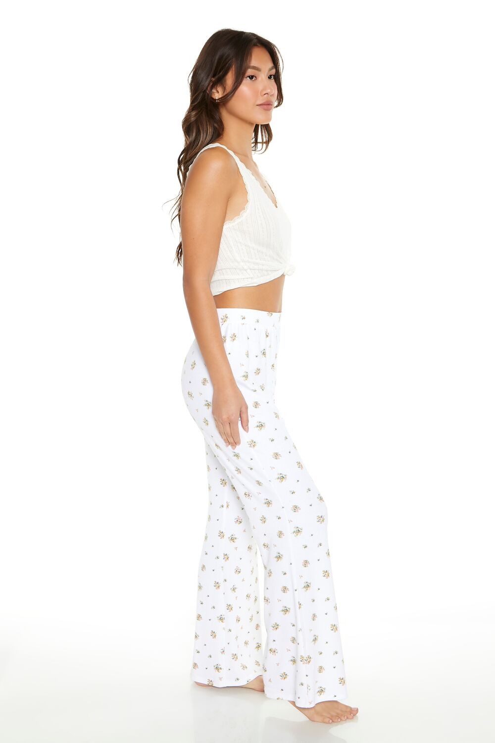 Floral Print Flare Pajama Pants-Feelings Star