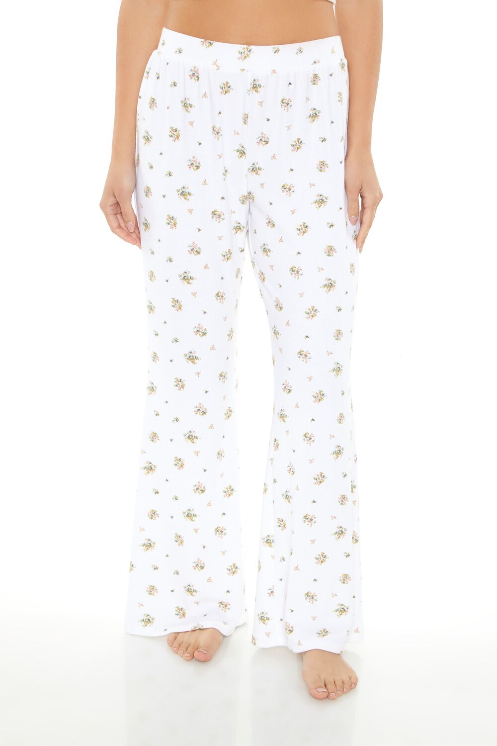 Floral Print Flare Pajama Pants-Feelings Star