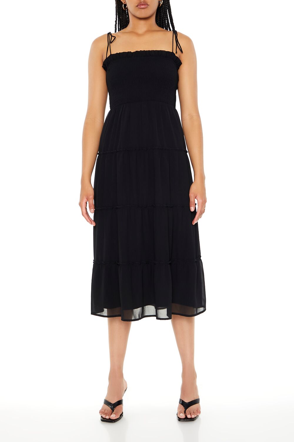 Tiered Self-Tie Cami Midi Dress-Feelings Star