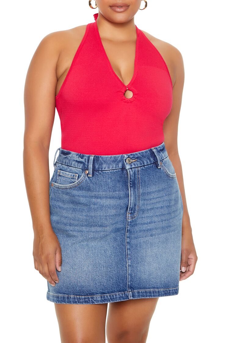 Plus Size Sweater-Knit Halter Top-Feelings Star