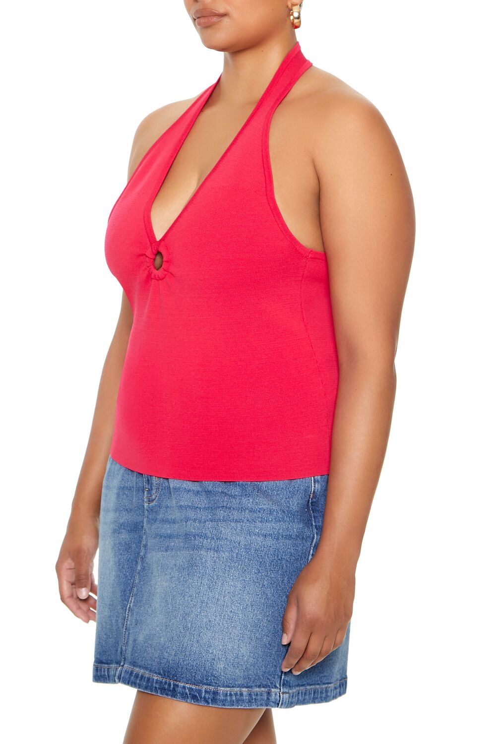 Plus Size Sweater-Knit Halter Top-Feelings Star