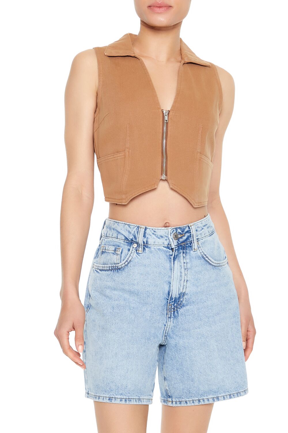 Twill Zip-Up Crop Top-Feelings Star