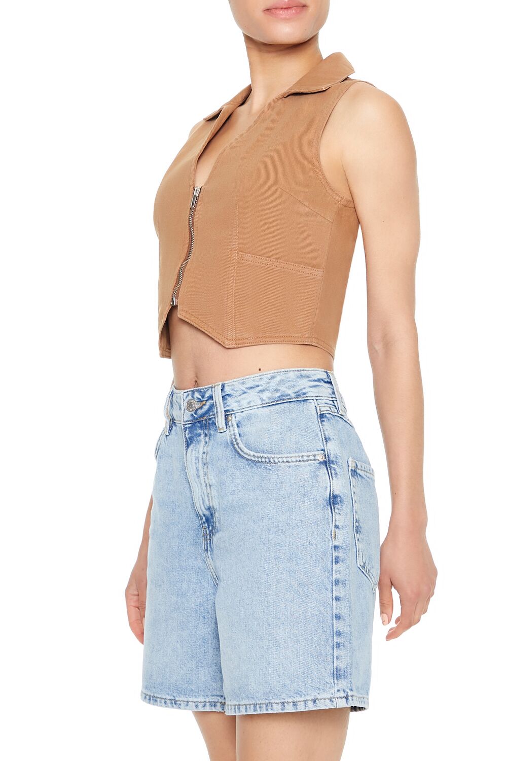 Twill Zip-Up Crop Top-Feelings Star