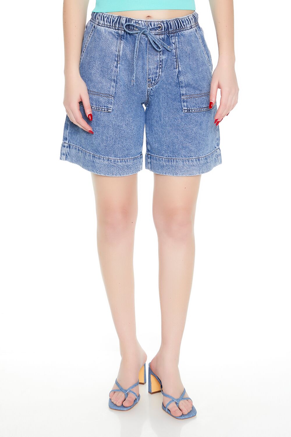 Baggy Drawstring Denim Shorts-Feelings Star